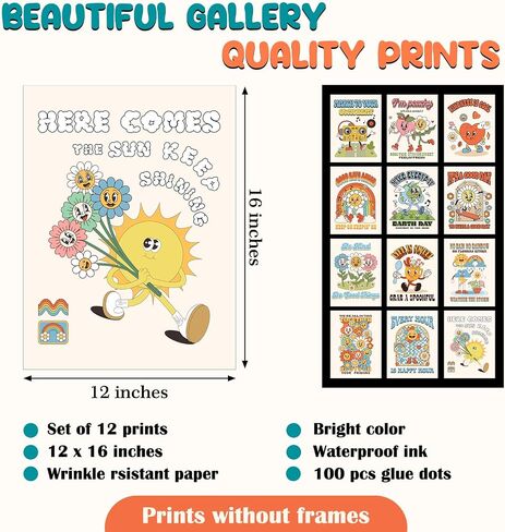 Tatuo 12 PCS Art Prints 70s Pintage Art Poster Cute Evide Evide Poster لملصق Retro لمطبخ غرفة نوم غرفة النوم ، 11.81 × 15.75 بوصة (Retro) in Kuwait