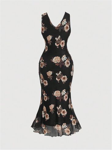 Verdusa Women's Plus Floral Mesh Mesh Bodycon Fishtail Wedding Dress in Kuwait