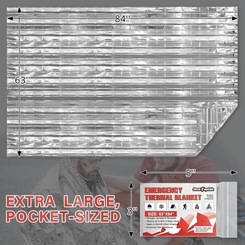 SecuCaptain Survival Emergency Thermal Blankets: Extra Large 84" x63" Space Mylar Blanket Kit for Outdoor Cold Winter Camping Hiking Car Bug Out Bag or First Aid - 10 Pack in Kuwait