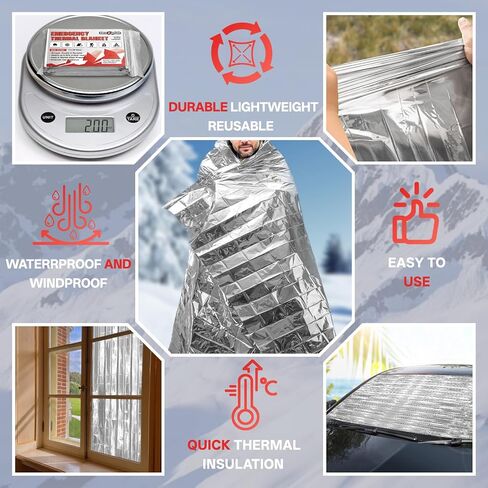 SecuCaptain Survival Emergency Thermal Blankets: Extra Large 84" x63" Space Mylar Blanket Kit for Outdoor Cold Winter Camping Hiking Car Bug Out Bag or First Aid - 10 Pack in Kuwait