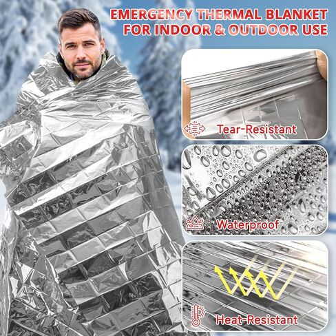 SecuCaptain Survival Emergency Thermal Blankets: Extra Large 84" x63" Space Mylar Blanket Kit for Outdoor Cold Winter Camping Hiking Car Bug Out Bag or First Aid - 10 Pack in Kuwait