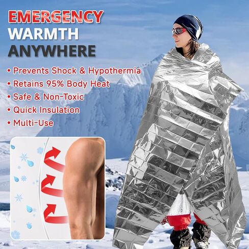 SecuCaptain Survival Emergency Thermal Blankets: Extra Large 84" x63" 4/10/25/30/50/75/100 PCS Space Mylar Blanket Kit for Outdoor Cold Winter Camping Hiking Car Bug Out Bag or First Aid in Saudi Arabia