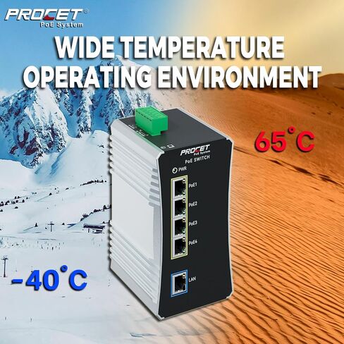 Procet Gigabit PoE Switch 4-Port Din Rail، 90W / Port، محول إيثرنت POE ++ صناعي مع درجة حرارة واسعة -40 درجة فهرنهايت إلى 149 درجة فهرنهايت، دفعة، مدخل تيار مستمر 12-57 فولت، IEEE802.3af/802.3at/802.3bt، PT- PIS4PB1T-E in Saudi Arabia