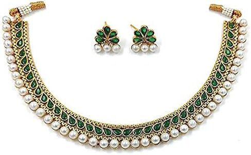 Aheli Ethnic Faux Kundan Pearl Fancy Bridal Choker Necklace Indian Traditional Bollywood Jewelry Set with Earrings Gift for Women in Saudi Arabia