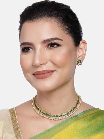 Aheli Ethnic Faux Kundan Pearl Fancy Bridal Choker Necklace Indian Traditional Bollywood Jewelry Set with Earrings Gift for Women in Saudi Arabia