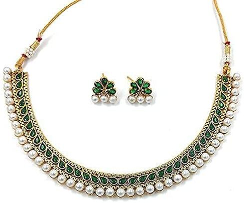 Aheli Ethnic Faux Kundan Pearl Fancy Bridal Choker Necklace Indian Traditional Bollywood Jewelry Set with Earrings Gift for Women in Saudi Arabia