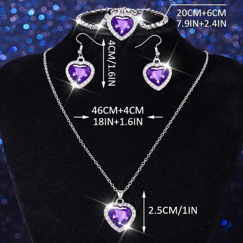 UniCra Heart Silver Jewelry مجموعة رينستون قلادة الأقراط مجموعات سوار الحفلات الراقصة مجموعات مجوهرات الزفاف الزفاف الرسمية للنساء والعرائس in Kuwait