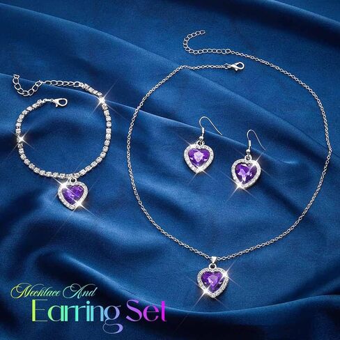 UniCra Heart Silver Jewelry مجموعة رينستون قلادة الأقراط مجموعات سوار الحفلات الراقصة مجموعات مجوهرات الزفاف الزفاف الرسمية للنساء والعرائس in Kuwait