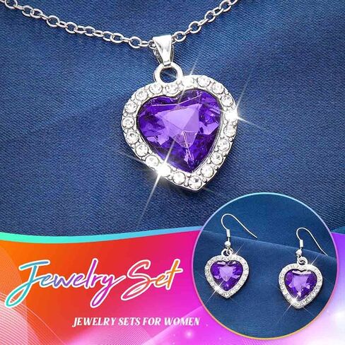 UniCra Heart Silver Jewelry مجموعة رينستون قلادة الأقراط مجموعات سوار الحفلات الراقصة مجموعات مجوهرات الزفاف الزفاف الرسمية للنساء والعرائس in Kuwait