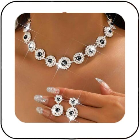 Nicute Rhinestone Wedding Jewelry Set Silver Bridal Necklace Earrings Sets Formal Costume Jewelry for Women in Saudi Arabia