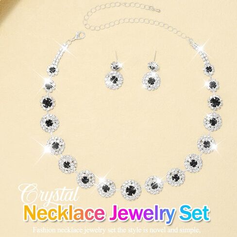 Nicute Rhinestone Wedding Jewelry Set Silver Bridal Necklace Earrings Sets Formal Costume Jewelry for Women in Saudi Arabia