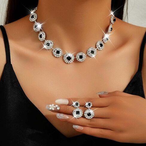 Nicute Rhinestone Wedding Jewelry Set Silver Bridal Necklace Earrings Sets Formal Costume Jewelry for Women in Saudi Arabia