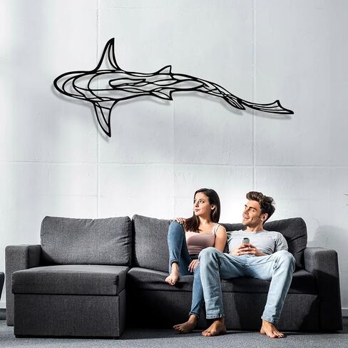 GDSPD 43 × 18 '' ديكور جدار سمك القرش المعدني الكبير ، ديكور جدار خط الحد الأدنى ، جدار معدني ، ديكور القرش in Saudi Arabia