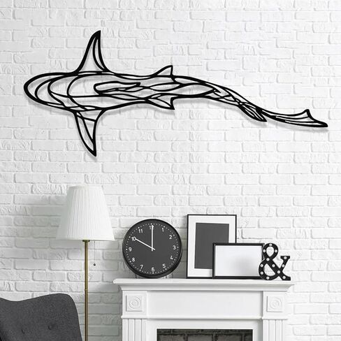 GDSPD 43 × 18 '' ديكور جدار سمك القرش المعدني الكبير ، ديكور جدار خط الحد الأدنى ، جدار معدني ، ديكور القرش in Saudi Arabia