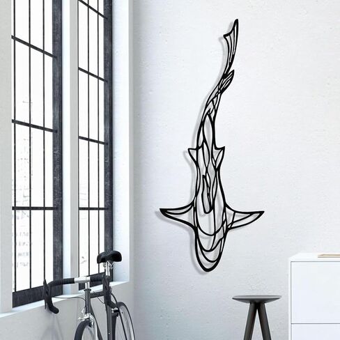 GDSPD 43 × 18 '' ديكور جدار سمك القرش المعدني الكبير ، ديكور جدار خط الحد الأدنى ، جدار معدني ، ديكور القرش in Saudi Arabia