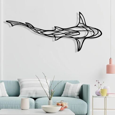 GDSPD 43 × 18 '' ديكور جدار سمك القرش المعدني الكبير ، ديكور جدار خط الحد الأدنى ، جدار معدني ، ديكور القرش in Saudi Arabia