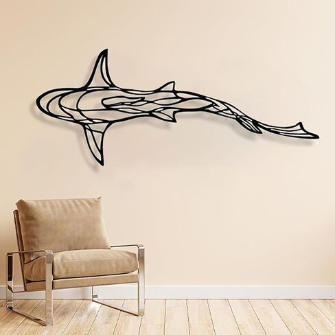 GDSPD 43 × 18 '' ديكور جدار سمك القرش المعدني الكبير ، ديكور جدار خط الحد الأدنى ، جدار معدني ، ديكور القرش in Saudi Arabia