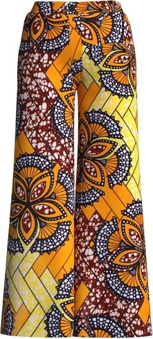 iooiooi Women's Fashion Casual Plus Size African Print Cotton Wide Leg Pants with Pockets in Saudi Arabia