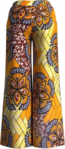iooiooi Women's Fashion Casual Plus Size African Print Cotton Wide Leg Pants with Pockets in Saudi Arabia