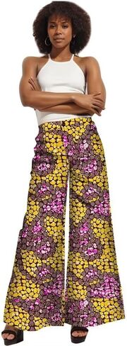 iooiooi Women's Fashion Casual Plus Size African Print Cotton Wide Leg Pants with Pockets in Saudi Arabia