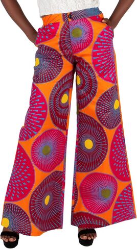 iooiooi Women's Fashion Casual Plus Size African Print Cotton Wide Leg Pants with Pockets in Saudi Arabia