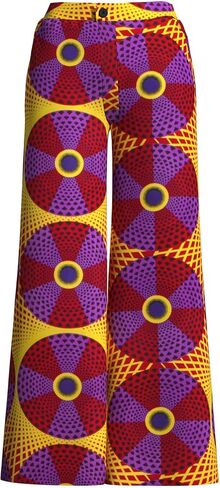 iooiooi Women's Fashion Casual Plus Size African Print Cotton Wide Leg Pants with Pockets in Kuwait