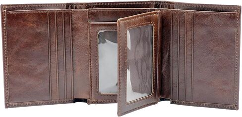 Mens Genuine Leather Wallet,Large Capacity Trifold Wallet for Men with 3 ID Window (BROWN) in Saudi Arabia