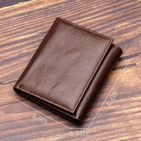 Mens Genuine Leather Wallet,Large Capacity Trifold Wallet for Men with 3 ID Window (BROWN) in Saudi Arabia