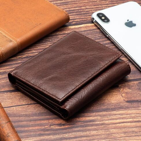 Mens Genuine Leather Wallet,Large Capacity Trifold Wallet for Men with 3 ID Window (BROWN) in Saudi Arabia