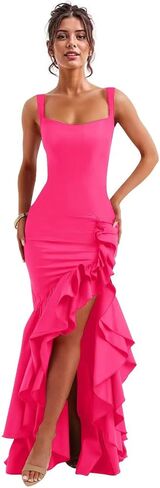 Ruffle Satin Prom Dress for Women 2025 Corset Long Formal Cocktail Party Gown in Saudi Arabia