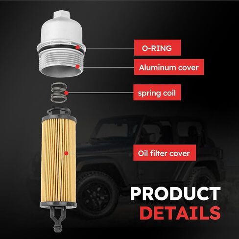 917-190 Upgrade Aluminum Engine Oil Filter Housing Cap with Oil Filter Compatible with Dodge 200 300 Jeep Wrangler Chrysler Challenger Ram 1500 ProMaster 3.6L OE# 68191350AA, 68191349AA, ‎68191349AC in Saudi Arabia