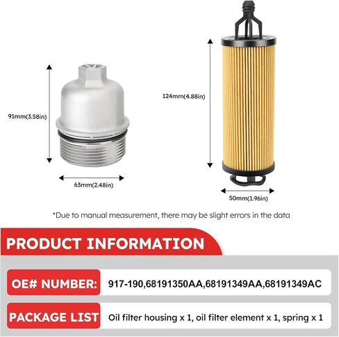 917-190 Upgrade Aluminum Engine Oil Filter Housing Cap with Oil Filter Compatible with Dodge 200 300 Jeep Wrangler Chrysler Challenger Ram 1500 ProMaster 3.6L OE# 68191350AA, 68191349AA, ‎68191349AC in Saudi Arabia