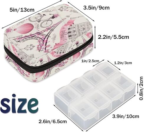 Pill Case Pill Travel Organizer 7 Day Weekly Medicine Pill Box Paris France Eiffel Tower Small Cute Compact Size Vitamin Container Pill Bottle Portable Birth Control Pill Holder Bag with Zipper in Kuwait