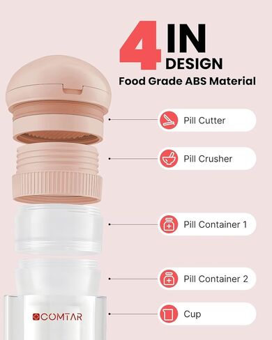 قطع حبوب منع الحمل 4 في 1 مع الكسارة والتخزين والكؤوس-قطع دقيق للحبوب 0.85 بوصة ، شفرة من الفولاذ المقاوم للصدأ ، تصميم مريح (وردي) in Kuwait