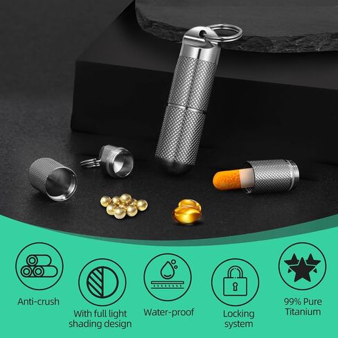 Titanium Keychain Pill Holder Waterproof Lightweight Portable Pocket Mini Pill Case for Emergency Medicine Travel Fits Daily Purse Wallet Small Pill Box Containers (Medium（2 Separate Compartments）) in Saudi Arabia
