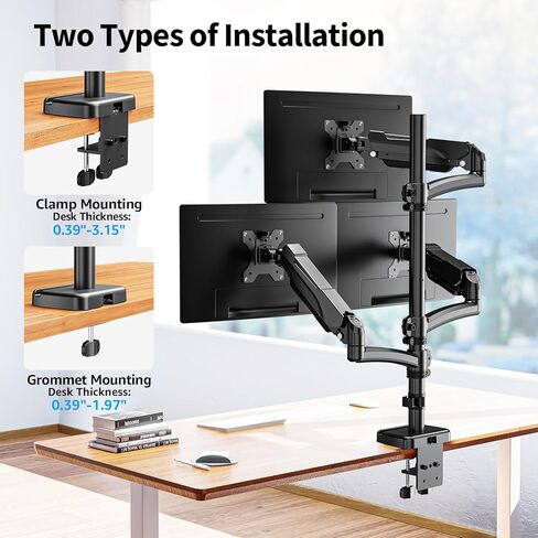 Triple Monitor Stand, Monitor Desk Mount for Three Screens up to 32 Inch, Stacked Monitor Arm for 3 Monitors Max 17.6lbs per Arm, Height Adjustable, Tilt, Swivel VESA Mount 75/100x100mm in Kuwait