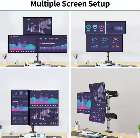Triple Monitor Stand, Monitor Desk Mount for Three Screens up to 32 Inch, Stacked Monitor Arm for 3 Monitors Max 17.6lbs per Arm, Height Adjustable, Tilt, Swivel VESA Mount 75/100x100mm in Kuwait