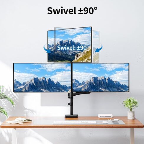 Triple Monitor Stand, Monitor Desk Mount for Three Screens up to 32 Inch, Stacked Monitor Arm for 3 Monitors Max 17.6lbs per Arm, Height Adjustable, Tilt, Swivel VESA Mount 75/100x100mm in Kuwait