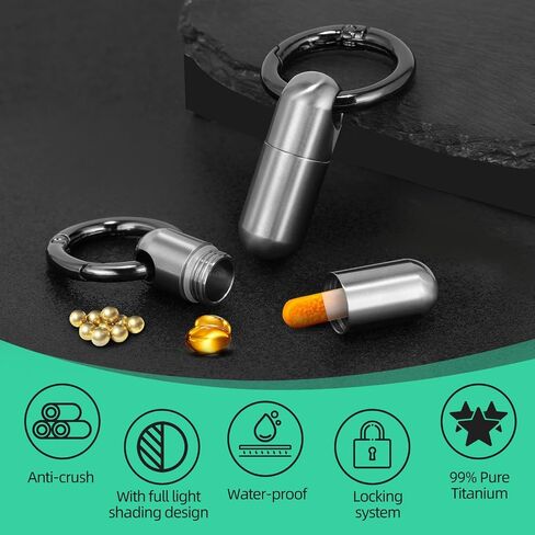 Titanium Keychain Pill Holder Waterproof Lightweight Portable Pocket Mini Pill Case for Emergency Medicine Travel Fits Daily Purse Wallet Small Pill Box Containers (Medium（2 Separate Compartments）) in Saudi Arabia