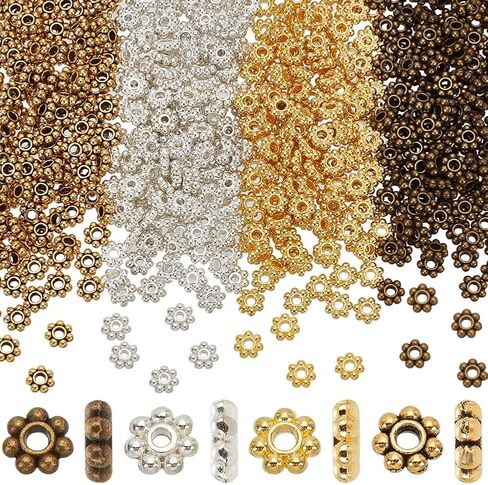 1 مربع 600pcs الفضة ديزي حبة 6 مم زهرة الفواصل حبات كبيرة التبتية سبيكة معدنية ميني جولة الثلج رنديللي روندل سحر الخرزة لمجوهرات صنع لوازم DIY القلاد in Saudi Arabia
