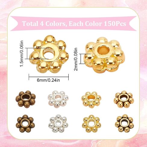 1 مربع 600pcs الفضة ديزي حبة 6 مم زهرة الفواصل حبات كبيرة التبتية سبيكة معدنية ميني جولة الثلج رنديللي روندل سحر الخرزة لمجوهرات صنع لوازم DIY القلاد in Saudi Arabia