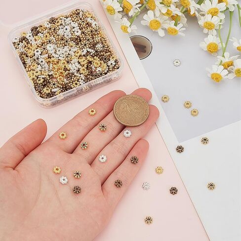 1 مربع 600pcs الفضة ديزي حبة 6 مم زهرة الفواصل حبات كبيرة التبتية سبيكة معدنية ميني جولة الثلج رنديللي روندل سحر الخرزة لمجوهرات صنع لوازم DIY القلاد in Saudi Arabia