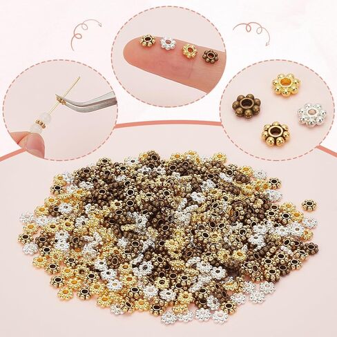 1 مربع 600pcs الفضة ديزي حبة 6 مم زهرة الفواصل حبات كبيرة التبتية سبيكة معدنية ميني جولة الثلج رنديللي روندل سحر الخرزة لمجوهرات صنع لوازم DIY القلاد in Saudi Arabia