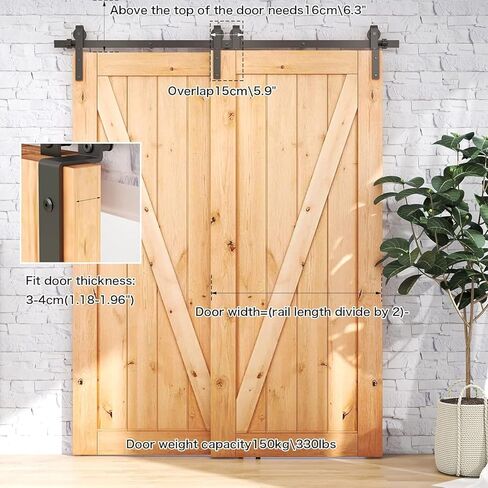 4-20FT Bypass Sliding Barn Door Hardware Kit Single Track System Carbon Steel Basic Roller Hanger Easy to Install Fit Bypass Double 45" Wide Doors Panels (8ft Single Track Bypass) in Kuwait