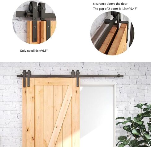 4-20FT Bypass Sliding Barn Door Hardware Kit Single Track System Carbon Steel Basic Roller Hanger Easy to Install Fit Bypass Double 45" Wide Doors Panels (8ft Single Track Bypass) in Kuwait