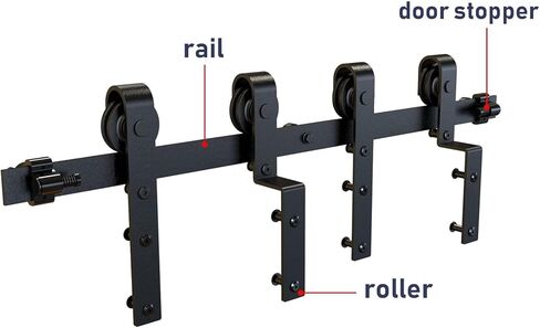 4-20FT Bypass Sliding Barn Door Hardware Kit Single Track System Carbon Steel Basic Roller Hanger Easy to Install Fit Bypass Double 45" Wide Doors Panels (8ft Single Track Bypass) in Kuwait