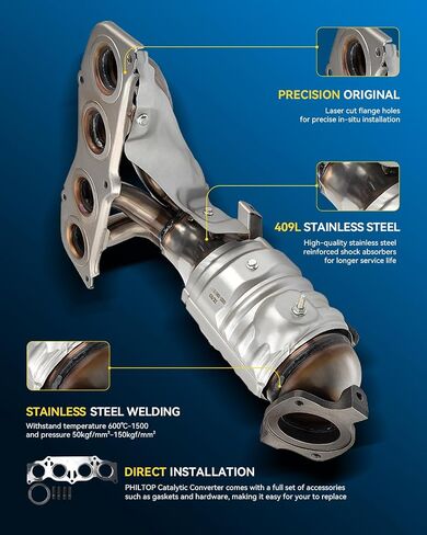 PHILTOP Front Stainless Steel Catalytic Converter Kit w/Heat Shield Compatible with Toyota 2002-2006 Camry/Solara 2.4L Catalytic Converter Replace# 16384, 641518, 40587 (EPA Compliant) in Saudi Arabia
