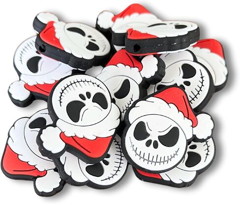 Lashicorn Santa Hat Skeleton Jack Halloween Christmas Skelling Silicone Focal Bead | 12pk for Freshie Hangers Nightmare Character Movie in Saudi Arabia