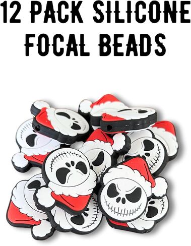 Lashicorn Santa Hat Skeleton Jack Halloween Christmas Skelling Silicone Focal Bead | 12pk for Freshie Hangers Nightmare Character Movie in Saudi Arabia