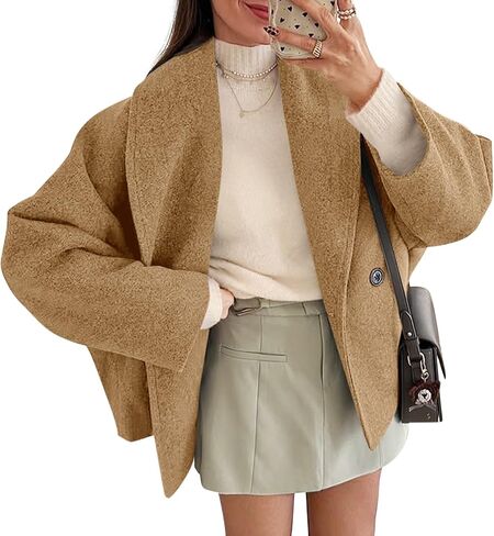 Yousify Womens Cropped Pea Coats Oversized Wool Blend Jackets Lapel Double Breasted Fall Winter Outerwear Outfits in Saudi Arabia